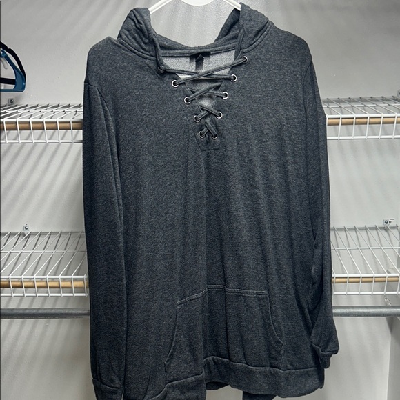 torrid Tops - torrid Charcoal Gray Lace-Up Hoodie